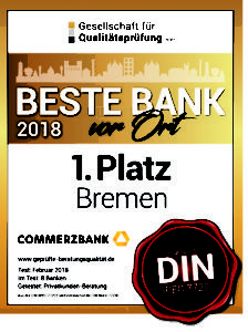 Zertifikat: Die Commerzbank ist „Beste Bank von Bremen“.