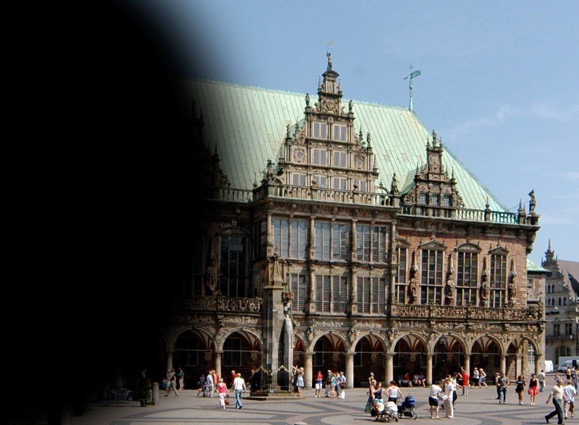 Netzhautablösung Bremen: Blick mit auf das Rathaus in Bremen mit einem großen Rußfleck im Sichtfeld.